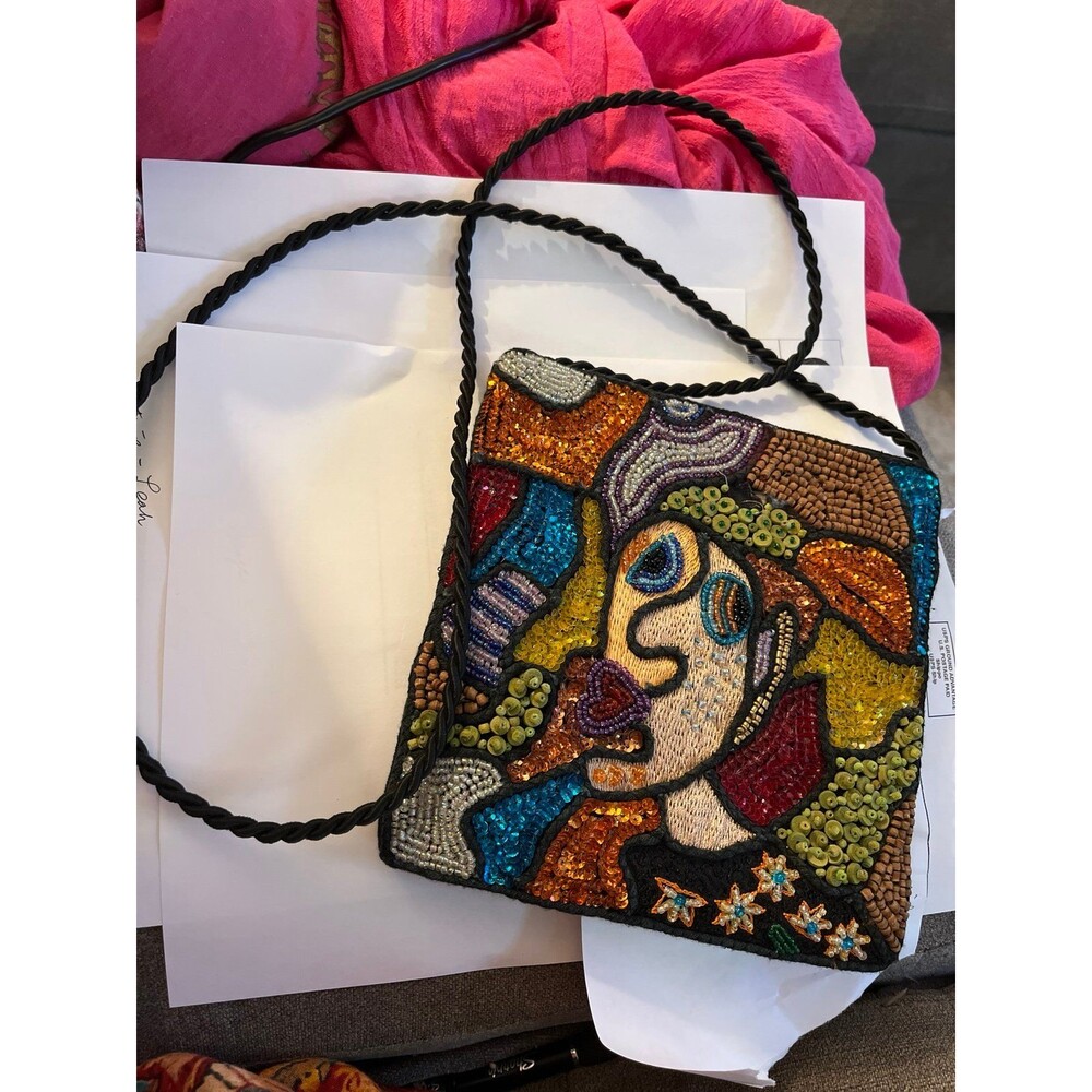 1980s Vintage Sequin Pop Art Face Bag crossbody mini Purse 80’s Festival beaded